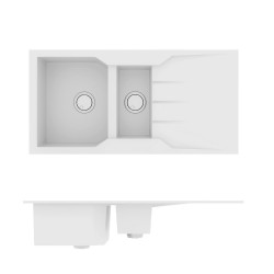 Νεροχύτης Γρανιτένιος Ένθετος Sanitec Ultra Granite 802 (100X50) Bianco Βαρέως Τύπου με 1Γούρνα, 1 Γουρνάκι και Μαξιλάρι